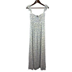 Women’s Aakaa Small White Maxi Dress with Blue Floral Pattern